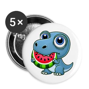 T-Rex Dinosaurier mit Melone Sommer Cartoon - Buttons groß 56 mm (5er Pack) - Weiß - Vorne