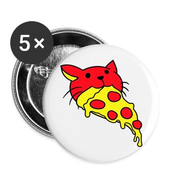 Katze Isst Salami Pizza Hunger Fast Food Essen - Buttons groß 56 mm (5er Pack) - Weiß - Vorne