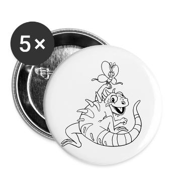 Iguana Kawaii coloring page hand-illustrated - Buttons large 2.2''/56 mm (5-pack) - white - Front