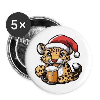 Leopard Weihnachten Bier - Buttons groß 56 mm (5er Pack) - Weiß - Vorne