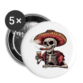 Skeleton Skull Skull Cigar Liquor - Buttons large 2.2''/56 mm (5-pack) - white - Front