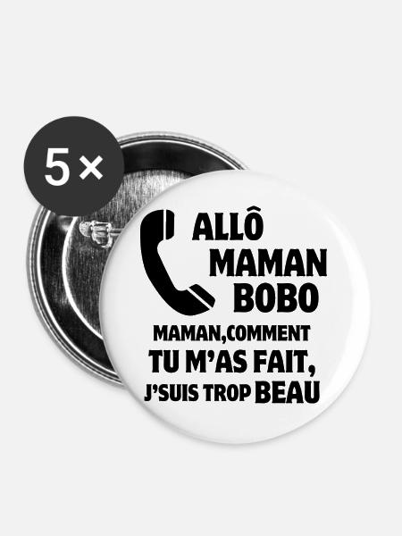 Mama, Super-Mama, Mutter und Sohn - Buttons groß 56 mm (5er Pack) - Weiß