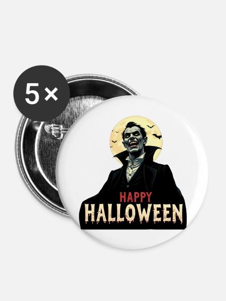 Draculas Halloween-Gruß - Buttons groß 56 mm (5er Pack) - Weiß