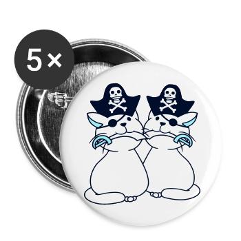 2 Pirate Cats Sabre Buccaneer Eye Patch Team - Buttons large 2.2''/56 mm (5-pack) - white - Front