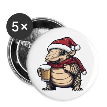 Gürteltier Weihnachten Bier - Buttons groß 56 mm (5er Pack) - Weiß - Vorne