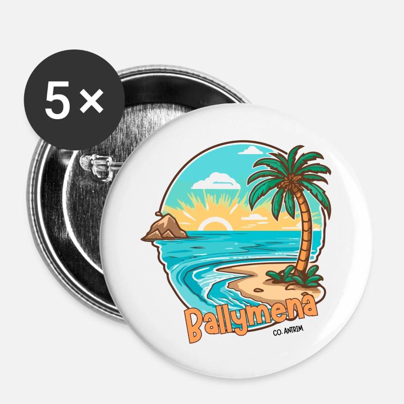 Ballymena, Grafschaft Antrim - Buttons groß 56 mm (5er Pack) - Weiß