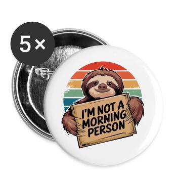 Kein Morgenmensch Faultier - Buttons groß 56 mm (5er Pack) - Weiß - Vorne