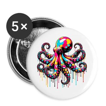 Krake - Buttons groß 56 mm (5er Pack) - Weiß - Vorne