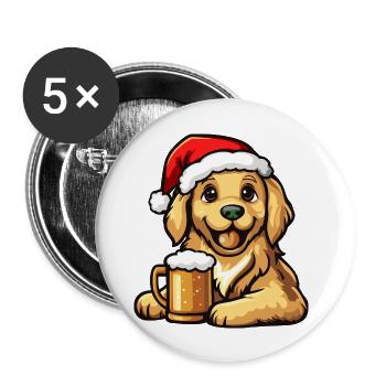 Golden Retriever Hund Bier Xmas Weihnachten - Buttons groß 56 mm (5er Pack) - Weiß - Vorne
