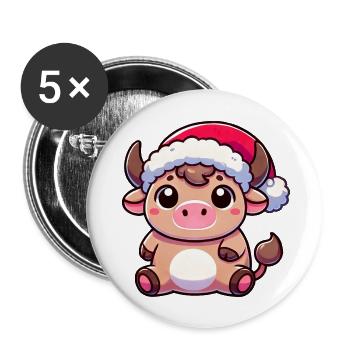 Süße Chibi Weihnachtskuh Cartoon Design - Buttons groß 56 mm (5er Pack) - Weiß - Vorne