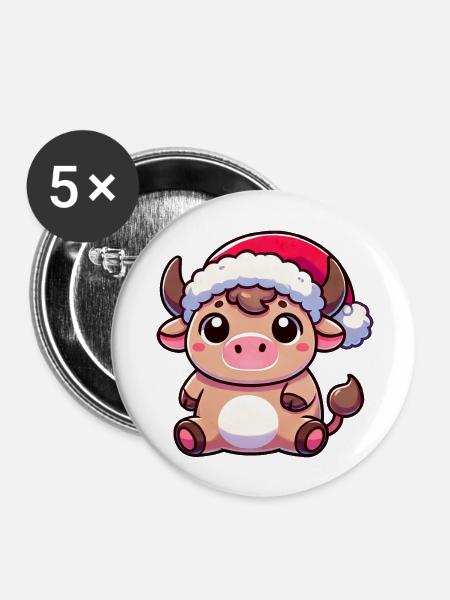 Süße Chibi Weihnachtskuh Cartoon Design - Buttons groß 56 mm (5er Pack) - Weiß