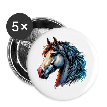 Cheval - Lot de 5 grands badges (56 mm) - blanc - Devant