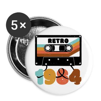Design de cassette multicolore inspiré des années 1980 - Lot de 5 grands badges (56 mm) - blanc - Devant