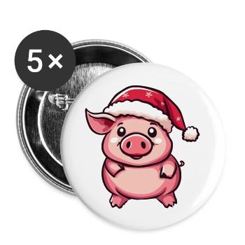 Pig Christmas Cute - Buttons large 2.2''/56 mm (5-pack) - white - Front