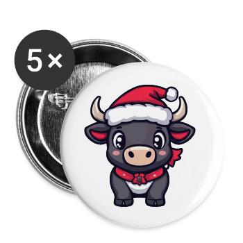 Taureau Noël mignon - Lot de 5 grands badges (56 mm) - blanc - Devant