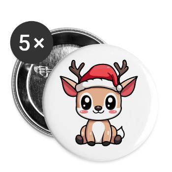 Cerf Noël Mignon - Lot de 5 grands badges (56 mm) - blanc - Devant