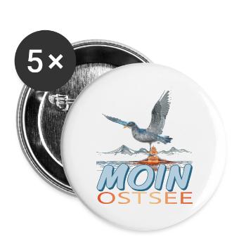 Moin Ostsee - Buttons groß 56 mm (5er Pack) - Weiß - Vorne