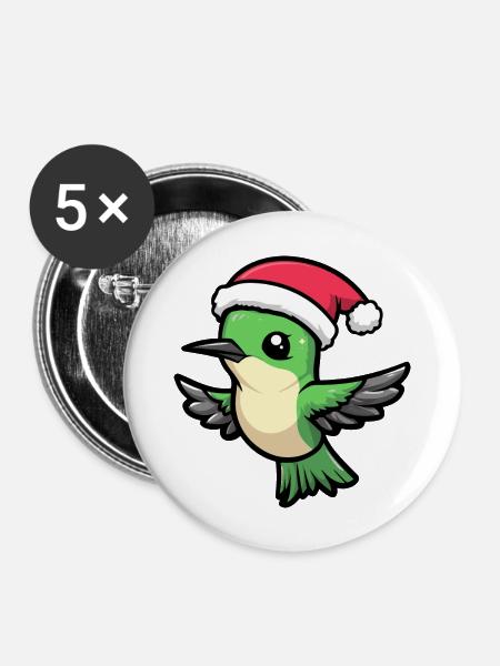 Kolibri Vogel Weihnachten Niedlich - Buttons groß 56 mm (5er Pack) - Weiß