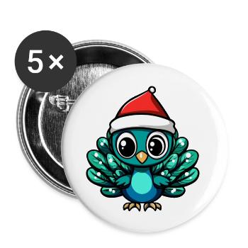 Pfau Vogel Weihnachten Niedlich - Buttons groß 56 mm (5er Pack) - Weiß - Vorne
