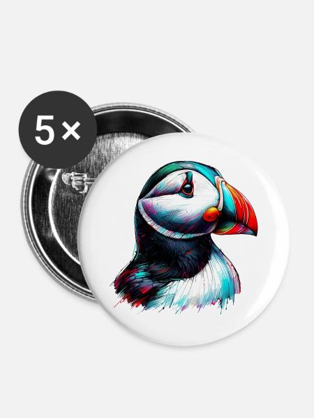 Papageitaucher - Buttons groß 56 mm (5er Pack) - Weiß