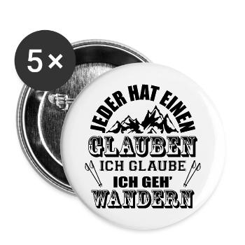 Wandern Hiking Sport Berge - Buttons groß 56 mm (5er Pack) - Weiß - Vorne