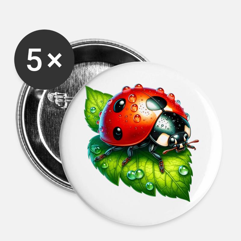Marienkäfer - Buttons groß 56 mm (5er Pack) - Weiß