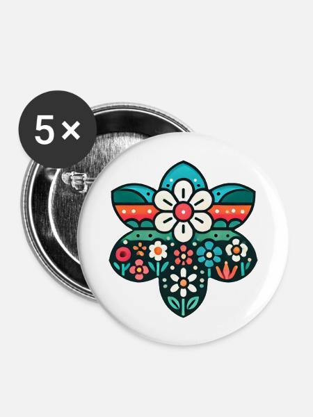 Blumenwiese - Buttons groß 56 mm (5er Pack) - Weiß