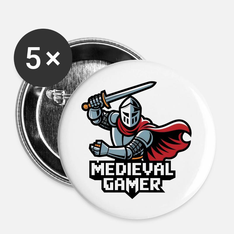 Medieval Gamer - Buttons large 2.2''/56 mm (5-pack) - white