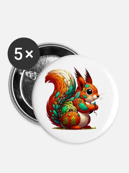 Eichhörnchen - Buttons groß 56 mm (5er Pack) - Weiß