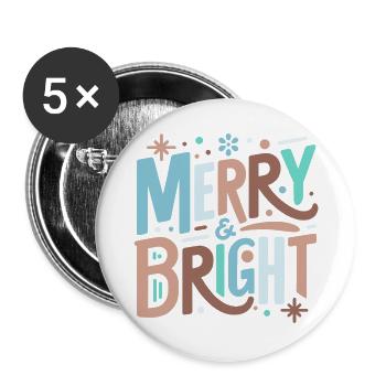 Merry & Bright Festive Typography - Buttons large 2.2''/56 mm (5-pack) - white - Front