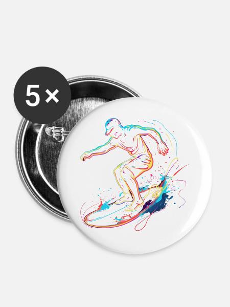 Surfing Boy Retrowave - Buttons groß 56 mm (5er Pack) - Weiß