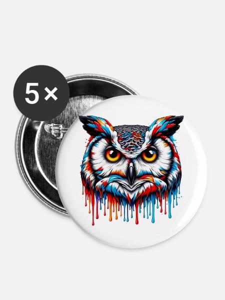 Eule - Buttons groß 56 mm (5er Pack) - Weiß