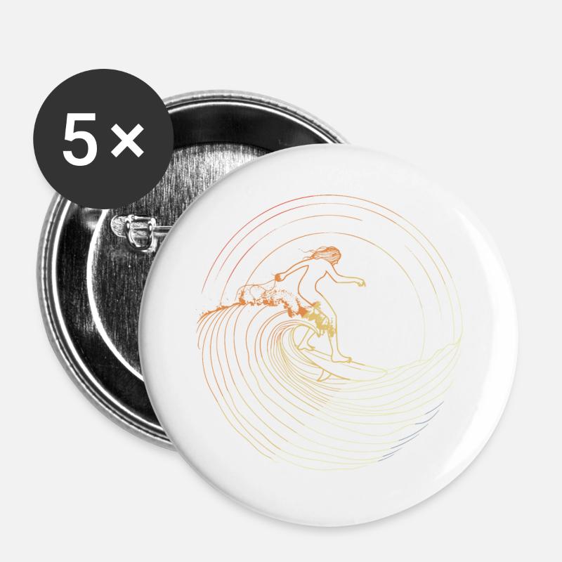 Female Surfer Sketch - Buttons large 2.2''/56 mm (5-pack) - white