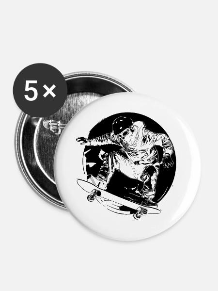 Skateboarder Comic-Stil - Buttons groß 56 mm (5er Pack) - Weiß