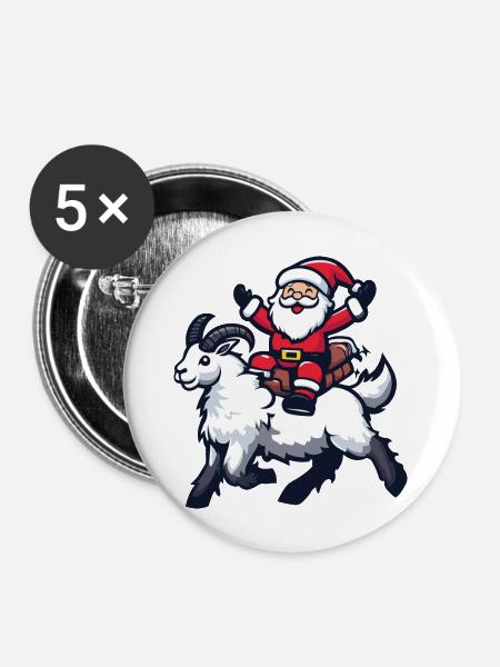 Bergziege Weihnachtsmann - Buttons groß 56 mm (5er Pack) - Weiß