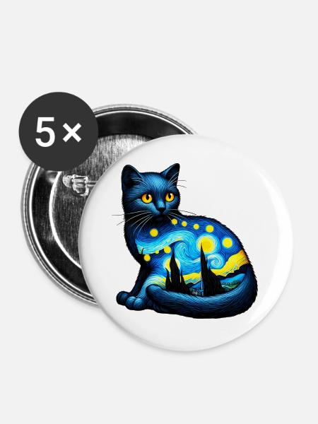 Katze - Buttons groß 56 mm (5er Pack) - Weiß