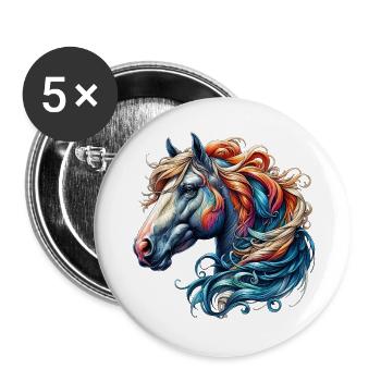 Cheval - Lot de 5 grands badges (56 mm) - blanc - Devant