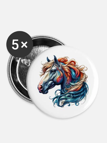 Pferd - Buttons groß 56 mm (5er Pack) - Weiß