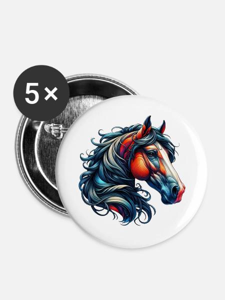 Pferd - Buttons groß 56 mm (5er Pack) - Weiß