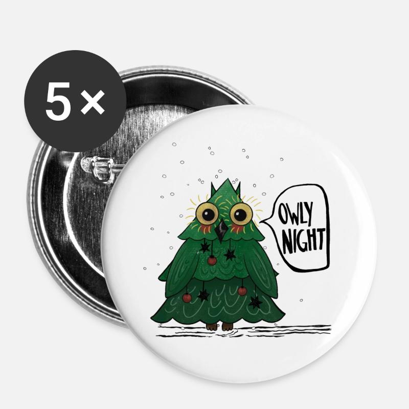 Owly Christmas Night Weihnachtsbaum Eule - Buttons groß 56 mm (5er Pack) - Weiß