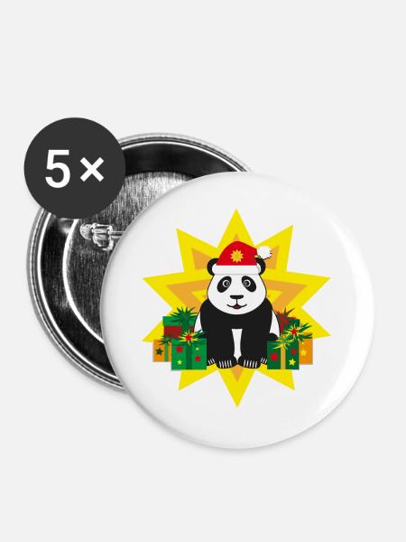 Panda mit Weihnachtsmütze und Stern. - Buttons groß 56 mm (5er Pack) - Weiß