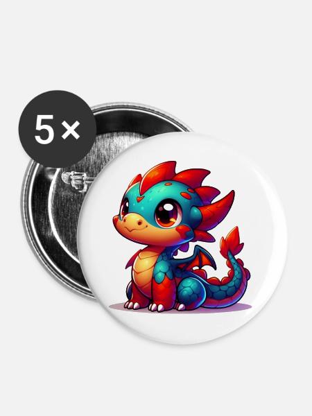 Drache - Buttons groß 56 mm (5er Pack) - Weiß