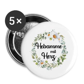 Hebamme mit Herz - personalisierbares Design - Buttons groß 56 mm (5er Pack) - Weiß - Vorne