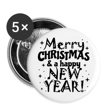 Merry Christmas, Happy New Year - Buttons large 2.2''/56 mm (5-pack) - white - Front