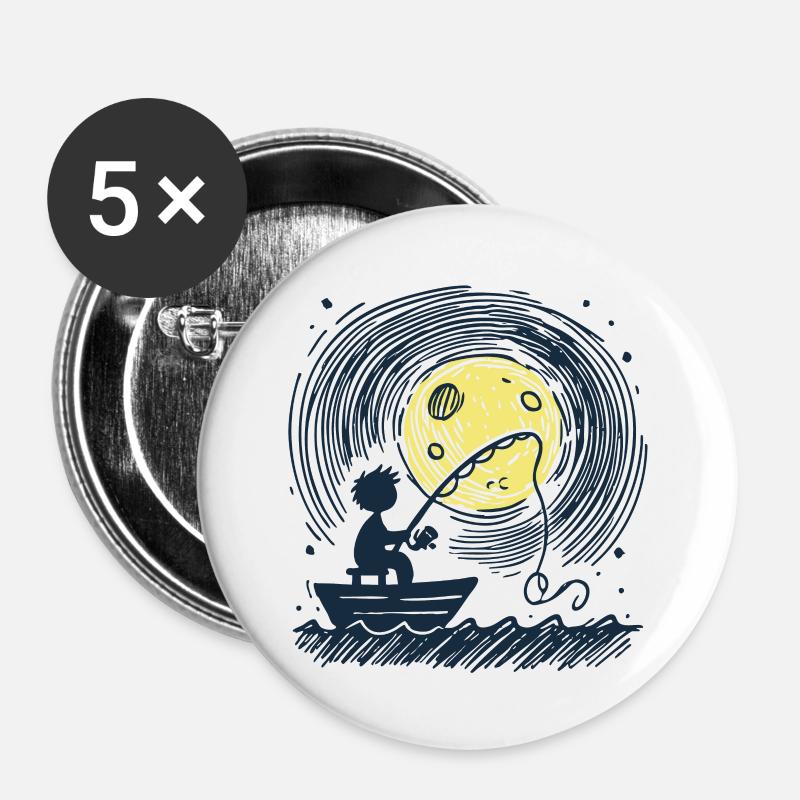 Full Moon Angler Silhouette - Buttons large 2.2''/56 mm (5-pack) - white