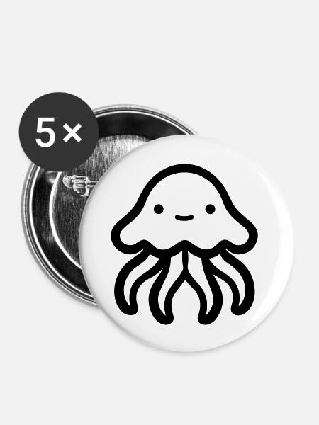Qualle - Buttons groß 56 mm (5er Pack) - Weiß