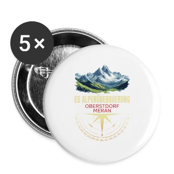 E5 Alpenüberquerung - Buttons groß 56 mm (5er Pack) - Weiß - Vorne