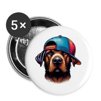 Hund - Buttons groß 56 mm (5er Pack) - Weiß - Vorne