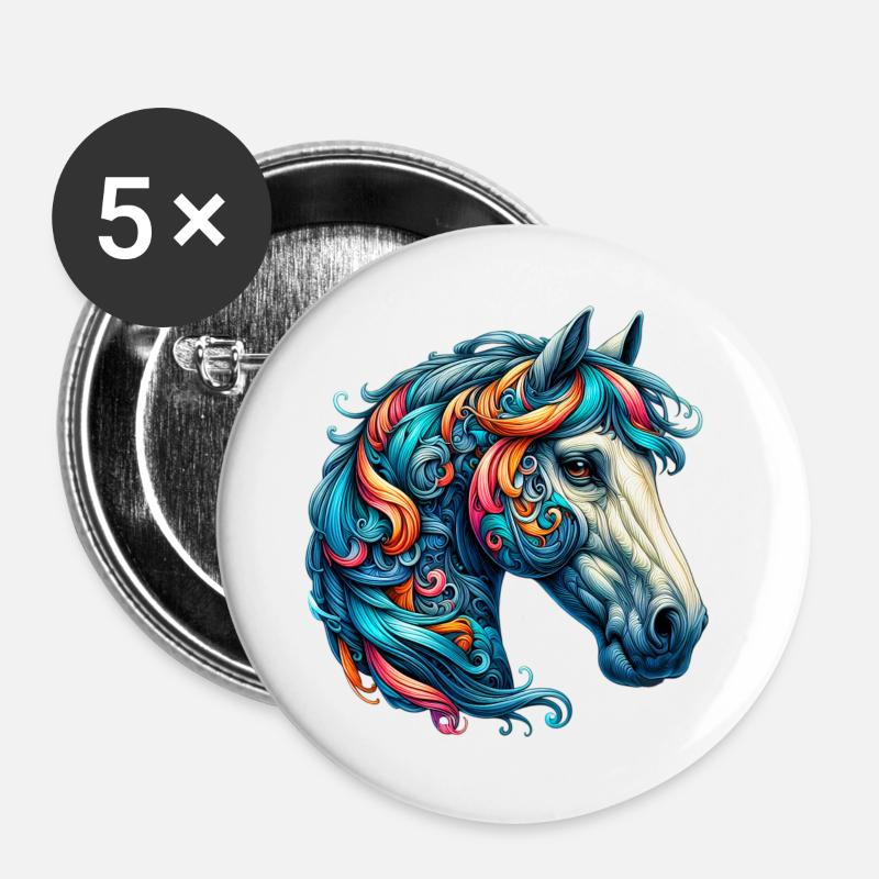 Pferd - Buttons groß 56 mm (5er Pack) - Weiß