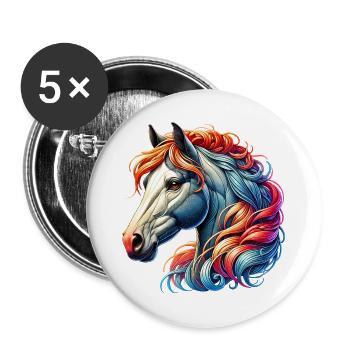 Pferd - Buttons groß 56 mm (5er Pack) - Weiß - Vorne